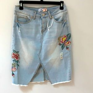 Royalty for Me Denim Pencil Embroidered skirt